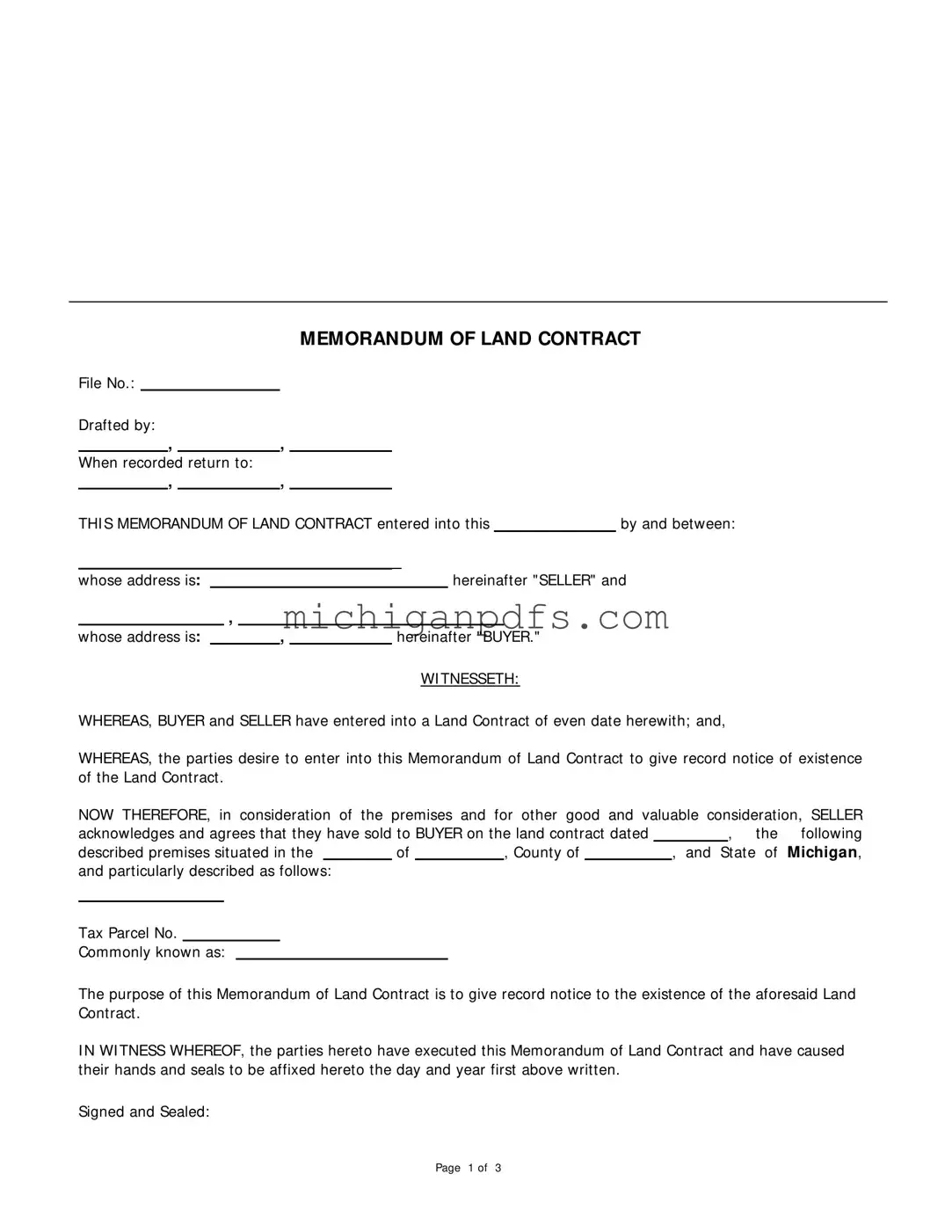 Free Land Contract Michigan Template
