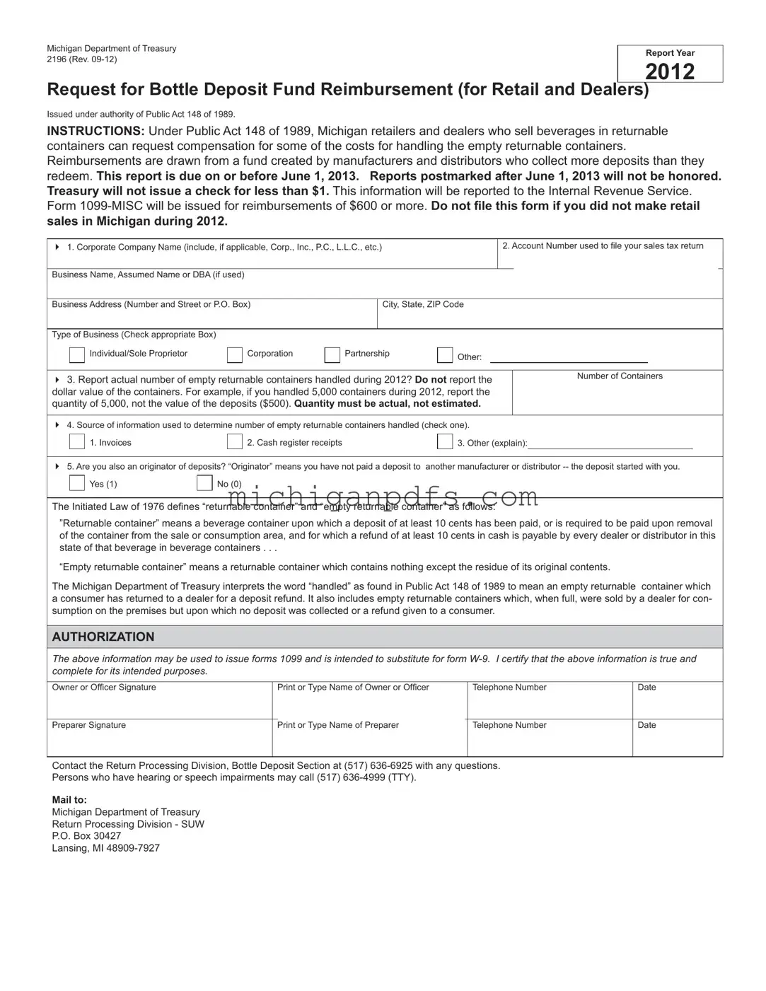 Free Michigan 2196 Template