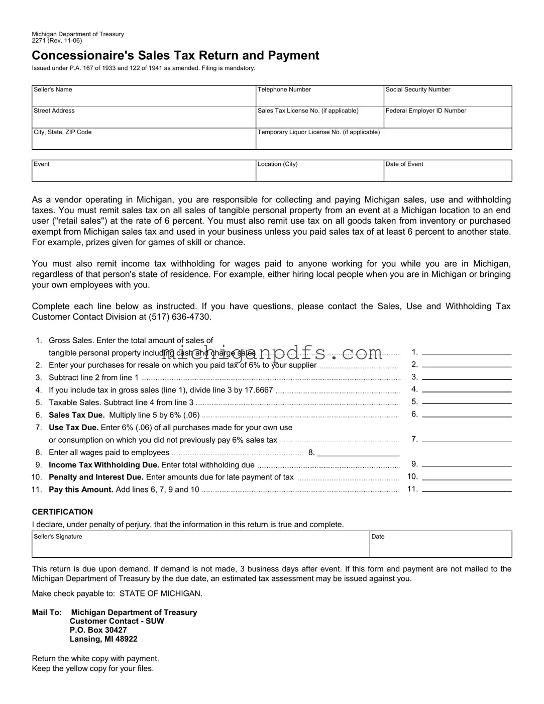 Free Michigan 2271 Template