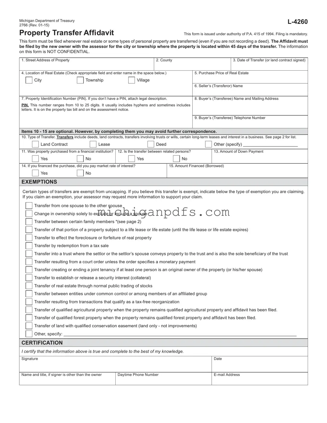 Free Michigan 2766 Template