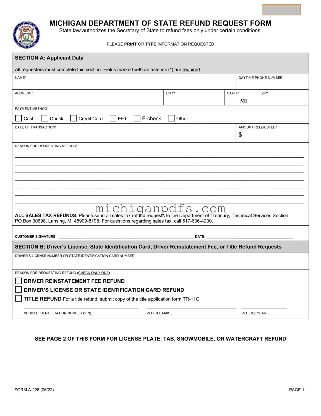 Free Michigan A 226 Template