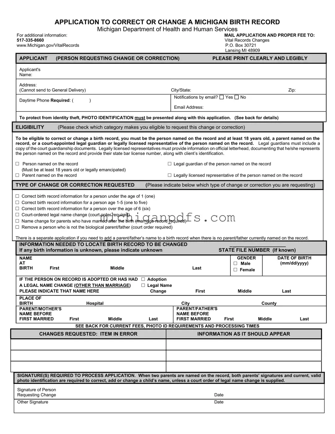 Free Michigan Application Birth Template