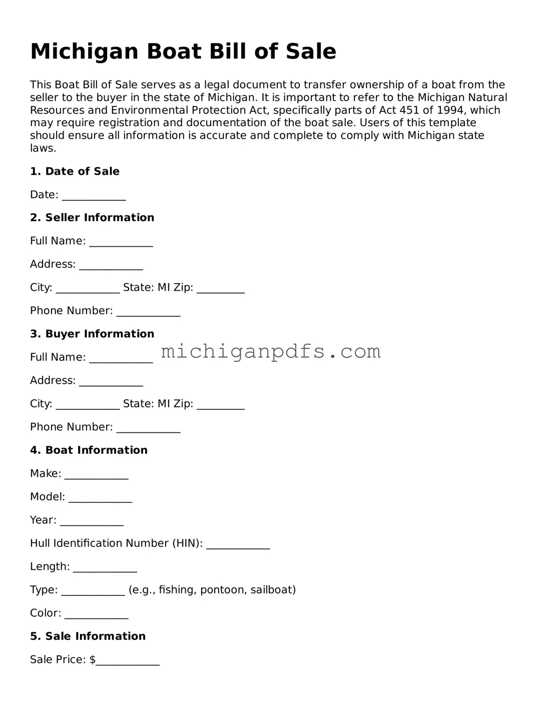 Michigan Boat Bill of Sale Document