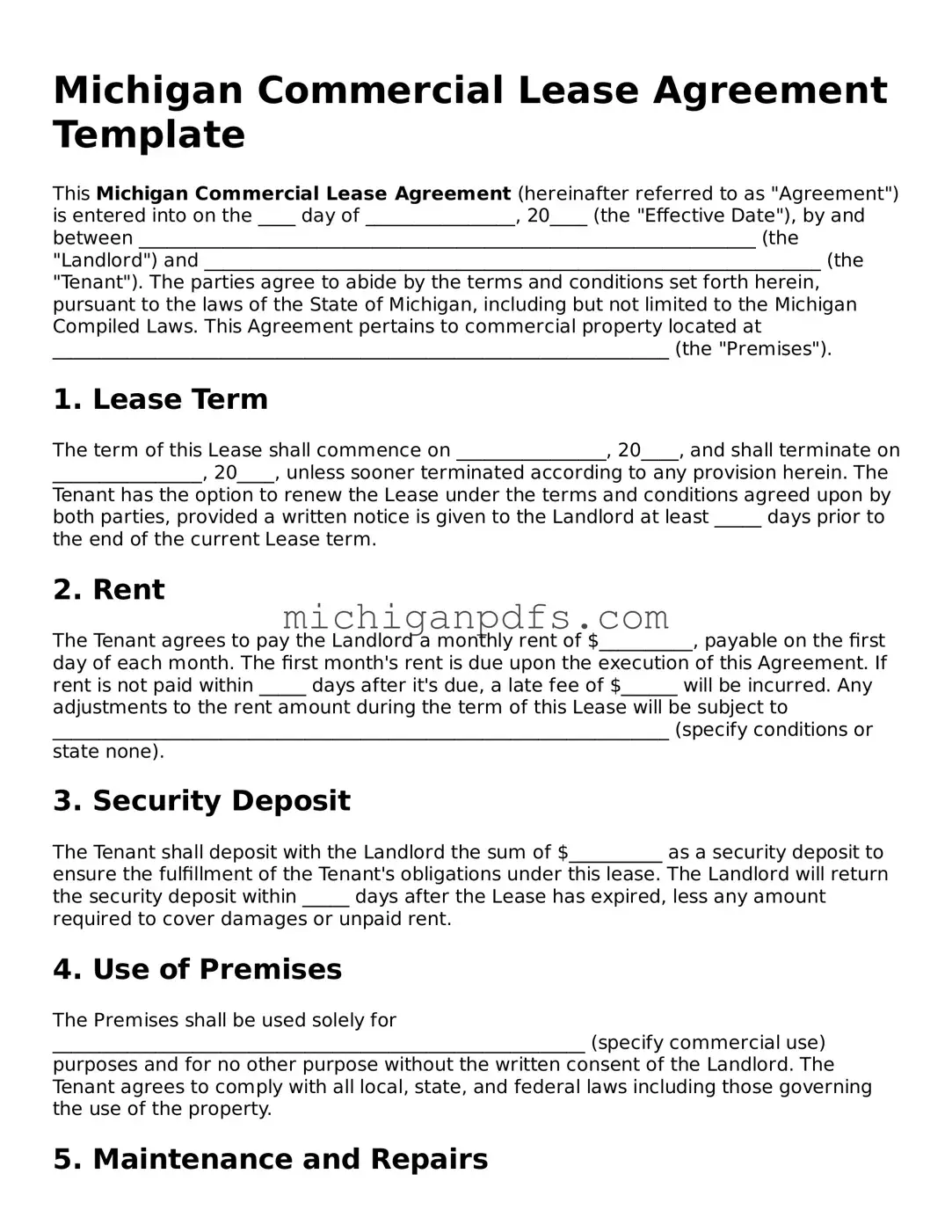Michigan Commercial Lease Agreement Document