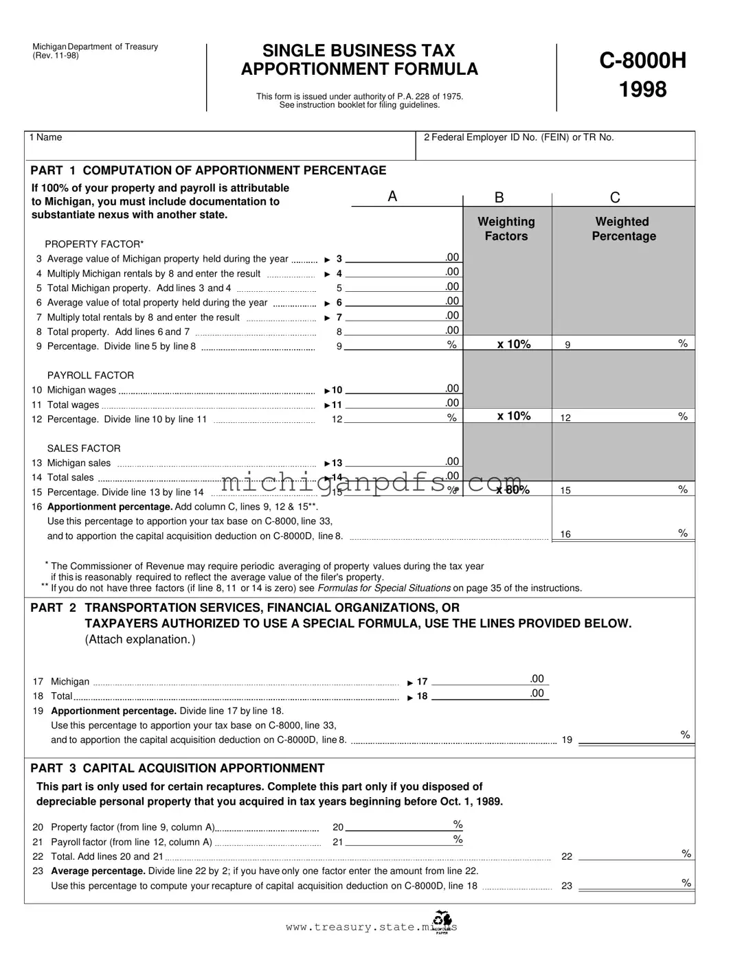 Free Michigan C 8000H Template