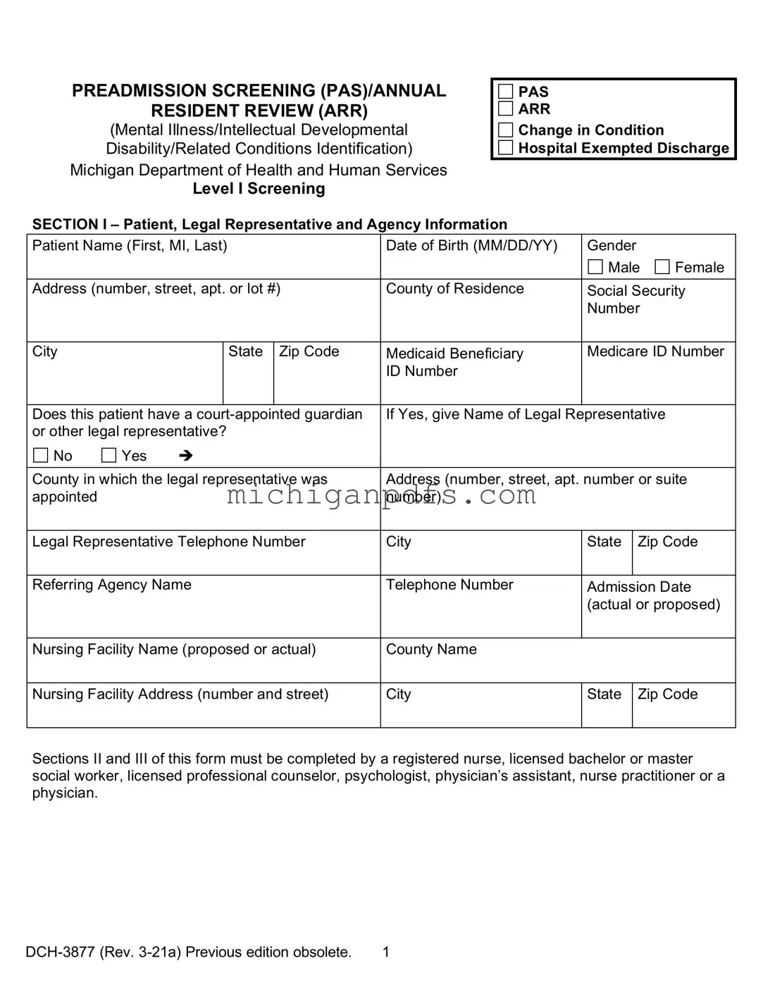 Free Michigan Dch 3877 Template