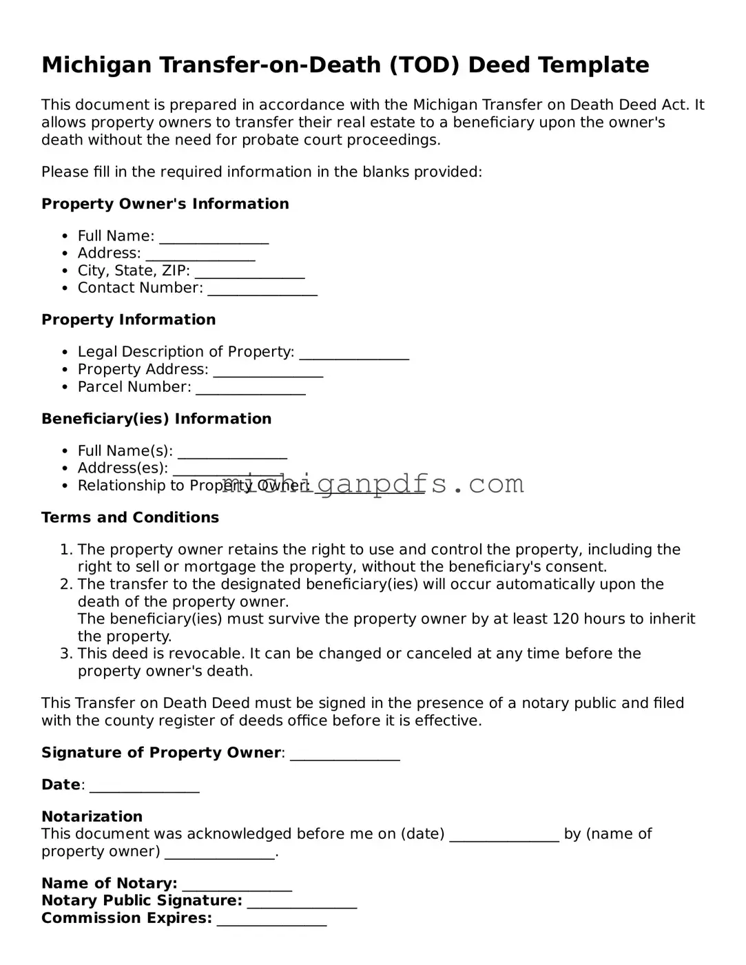 Michigan Transfer-on-Death Deed Document