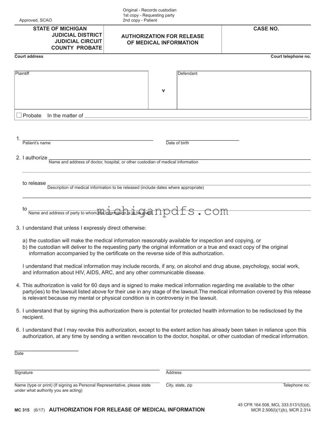 Free Michigan Mc 315 Template