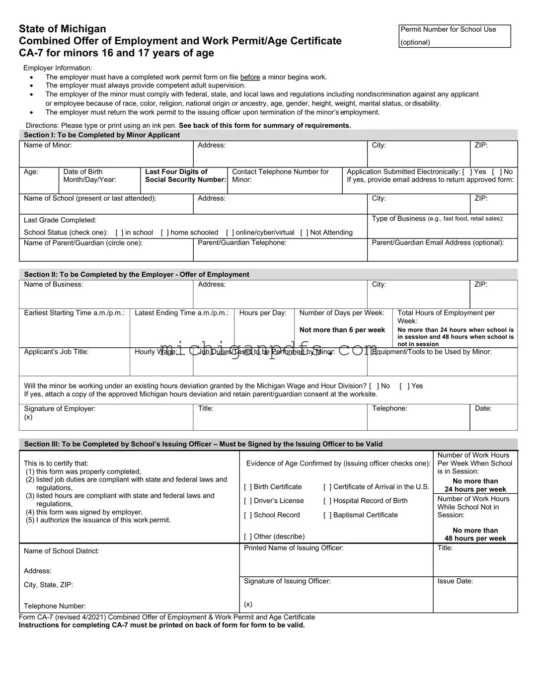 Free Michigan Permit Template
