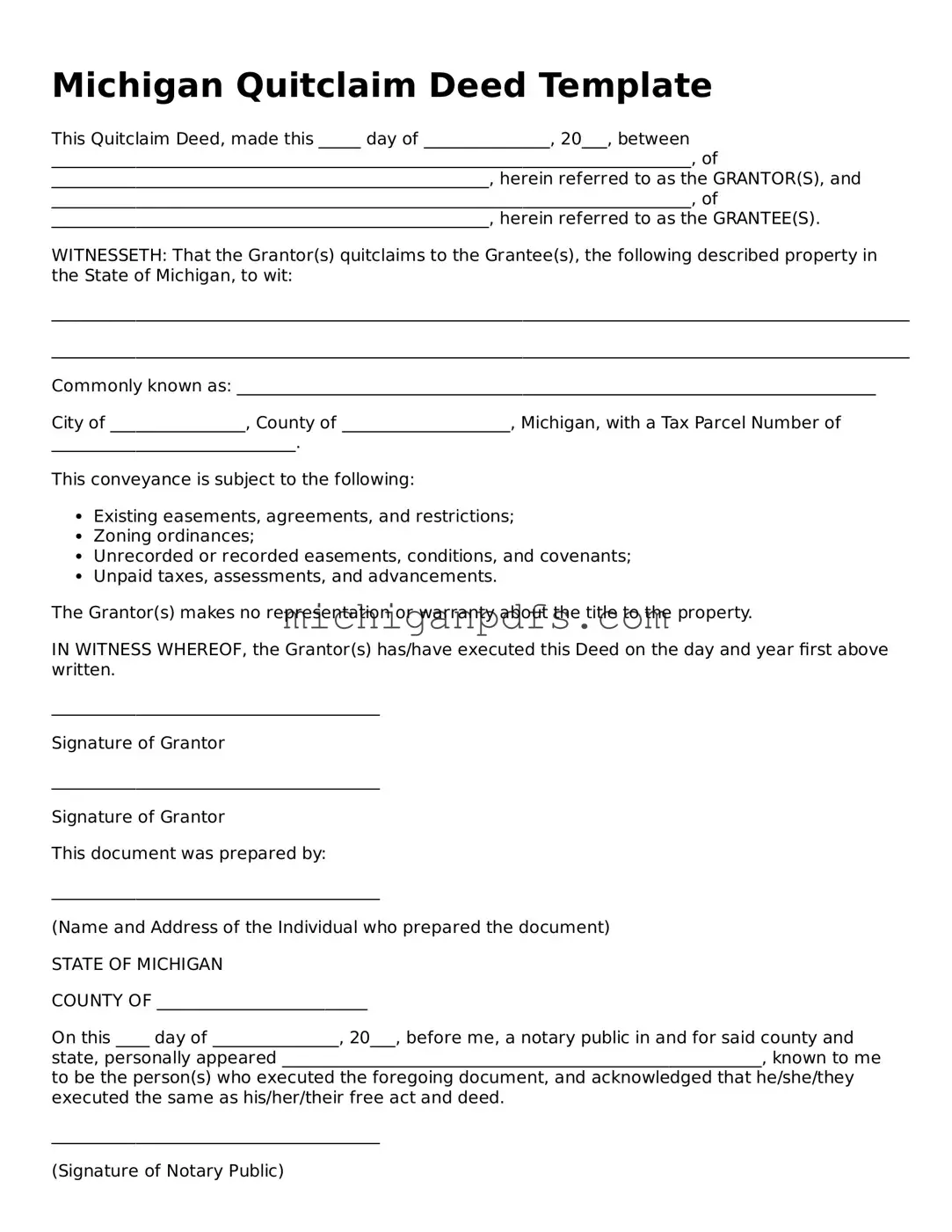 Michigan Quitclaim Deed Document