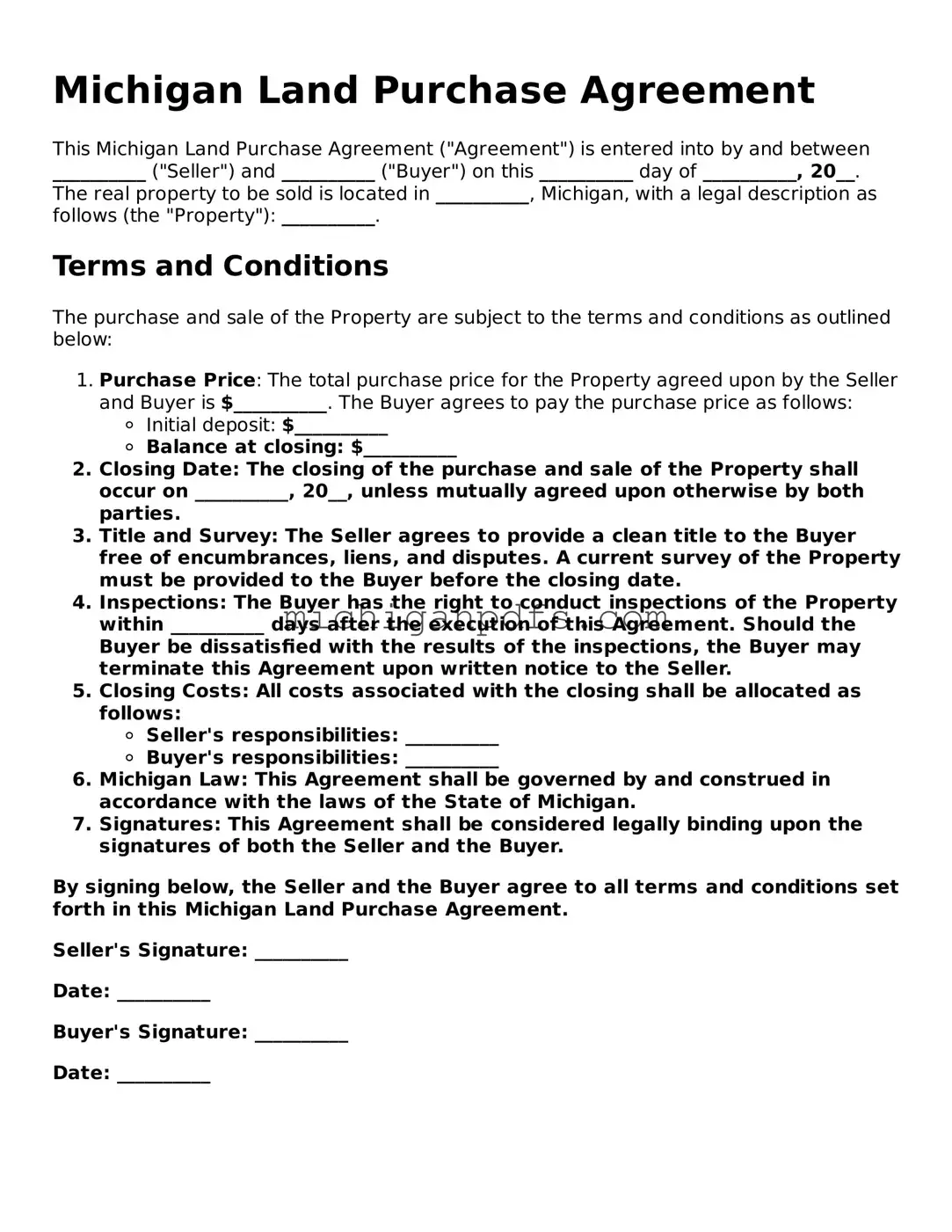Michigan Land Purchase Agreement Document