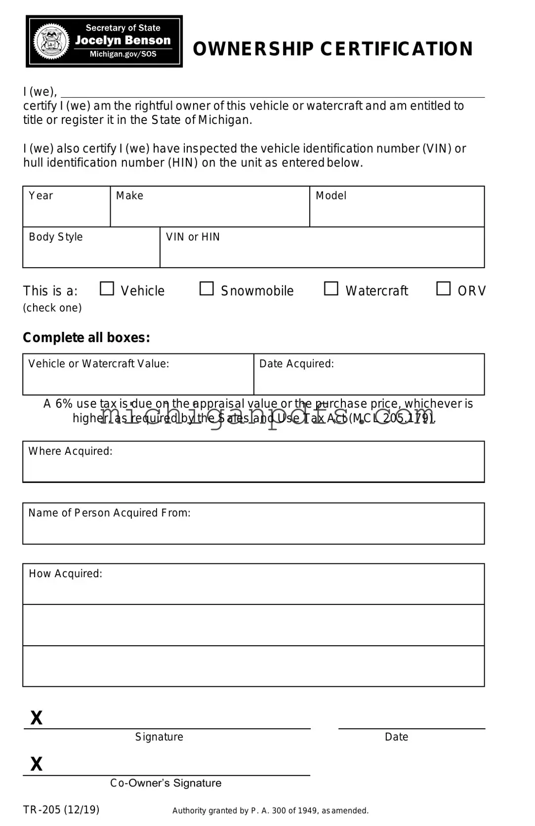 Free Michigan Tr 205 Template