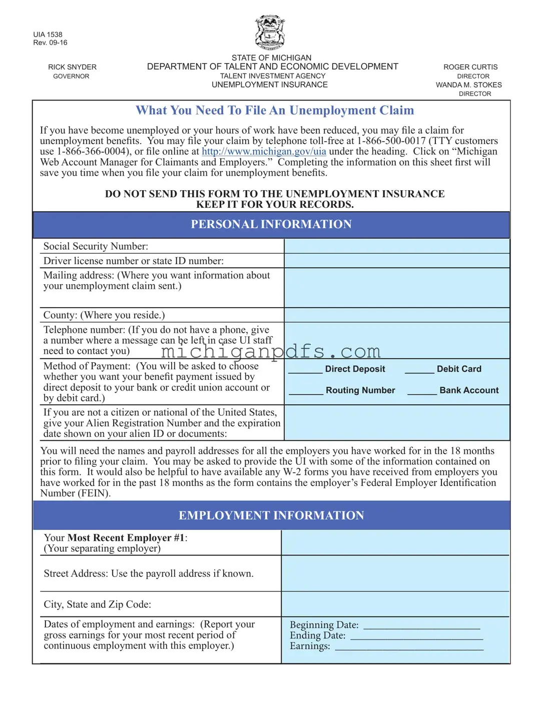 Free Michigan Uia 1538 Template