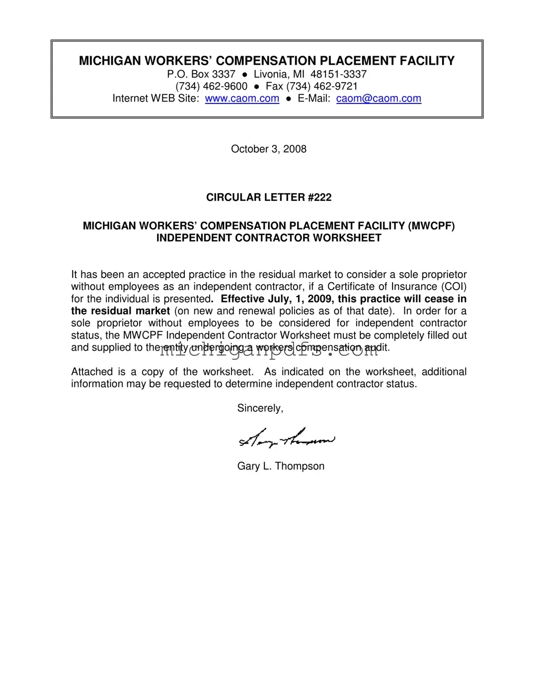 Free Michigan Workers Independent Contractor Worksheet Template
