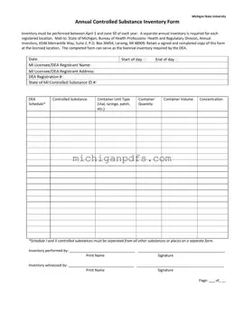 Free Control Substance Inventory Michigan Template