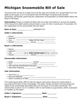 Michigan Snowmobile Bill of Sale Document