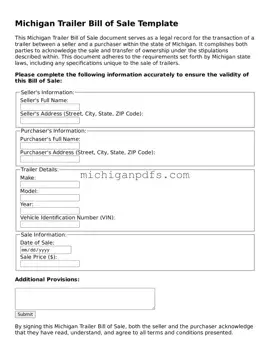 Michigan Trailer Bill of Sale Document