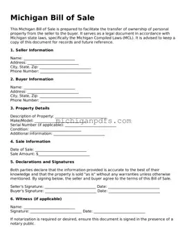 Michigan Bill of Sale Document