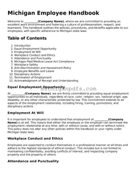 Michigan Employee Handbook Document