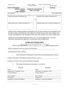 Free Michigan Complaint Divorce Template