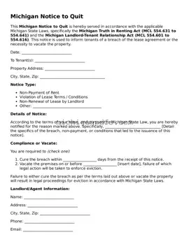 Michigan Notice to Quit Document