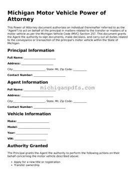 Michigan Motor Vehicle Power of Attorney Document
