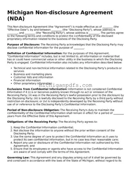 Michigan Non-disclosure Agreement Document