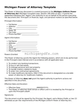 Michigan Power of Attorney Document