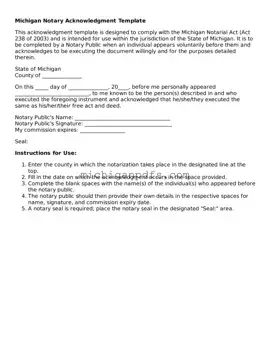 Michigan Notary Acknowledgement Document