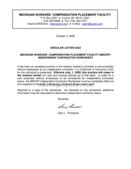 Free Michigan Workers Independent Contractor Worksheet Template